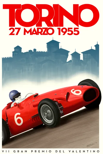 1955 Torino Formula 1 Vintage Posteri