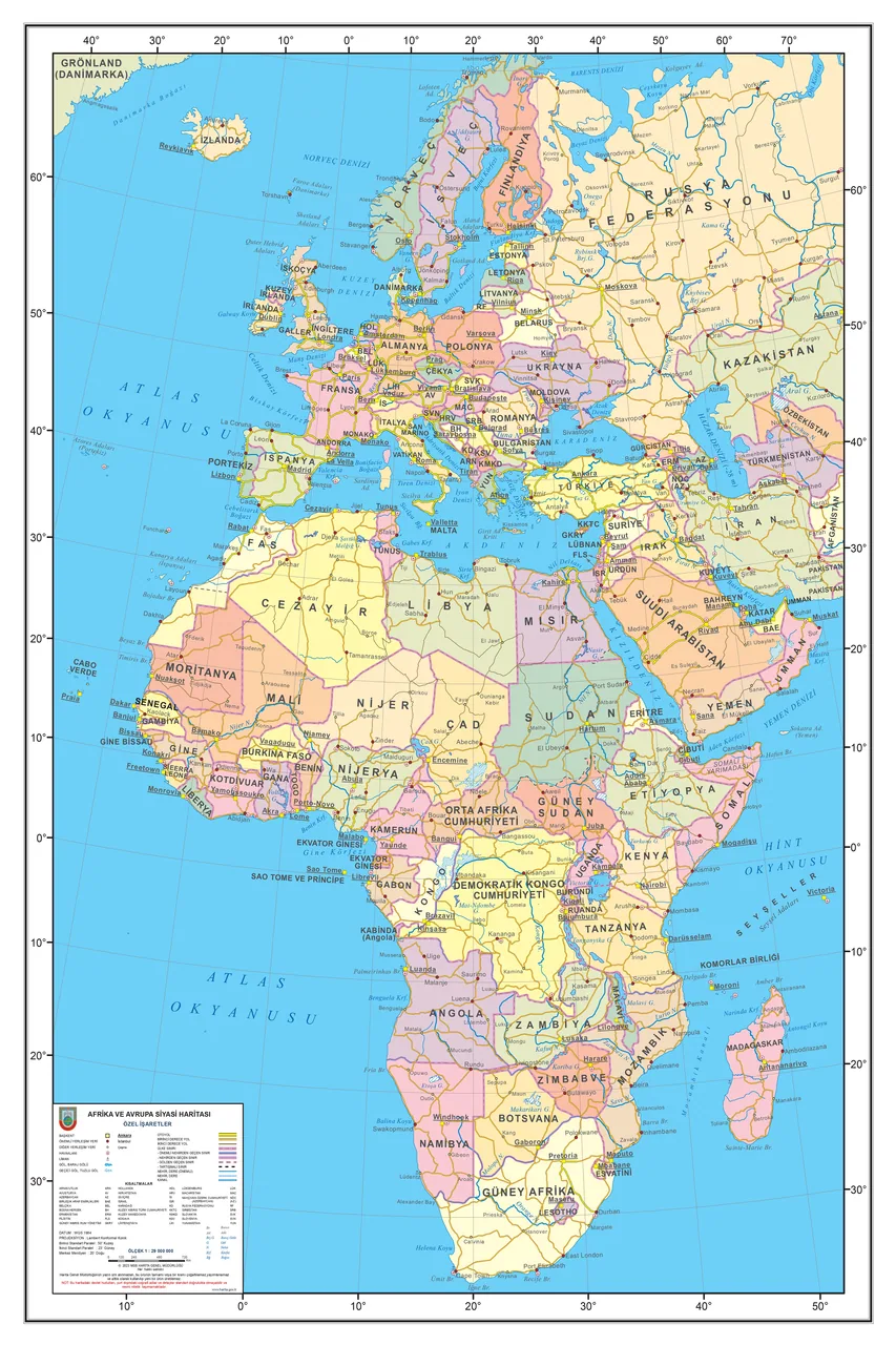 Afrika Avrupa Siyasi Haritası kanvas tablo