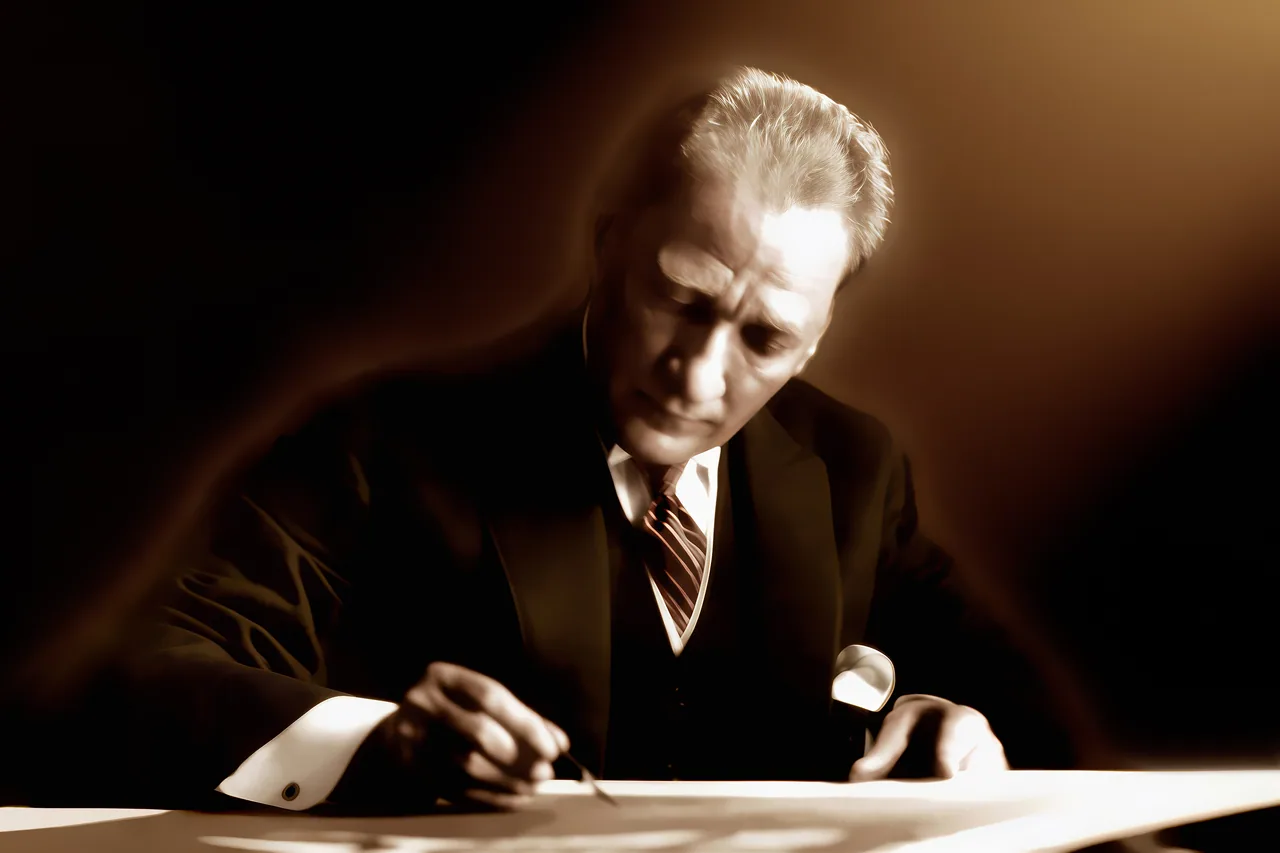 Atatürk Yazı Yazarken kanvas tablo