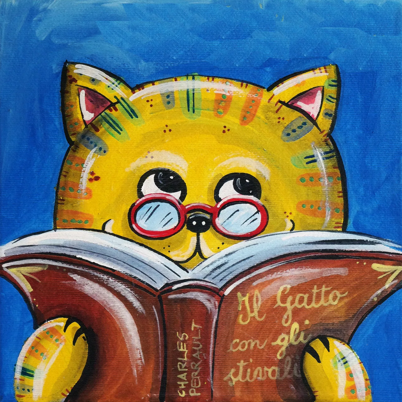 Kitap Okuyan Kedi kanvas tablo