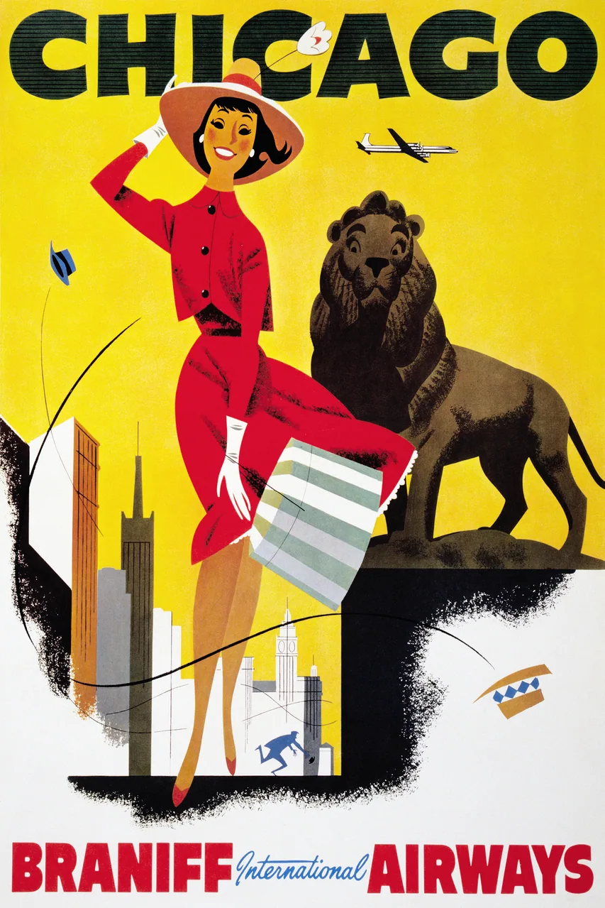 Chicago Vintage Havayolu Posteri kanvas tablo