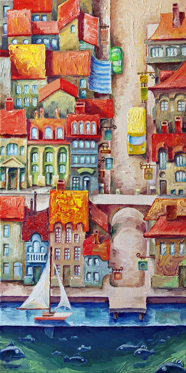 Deniz Kasabası Manzarası kanvas tablo