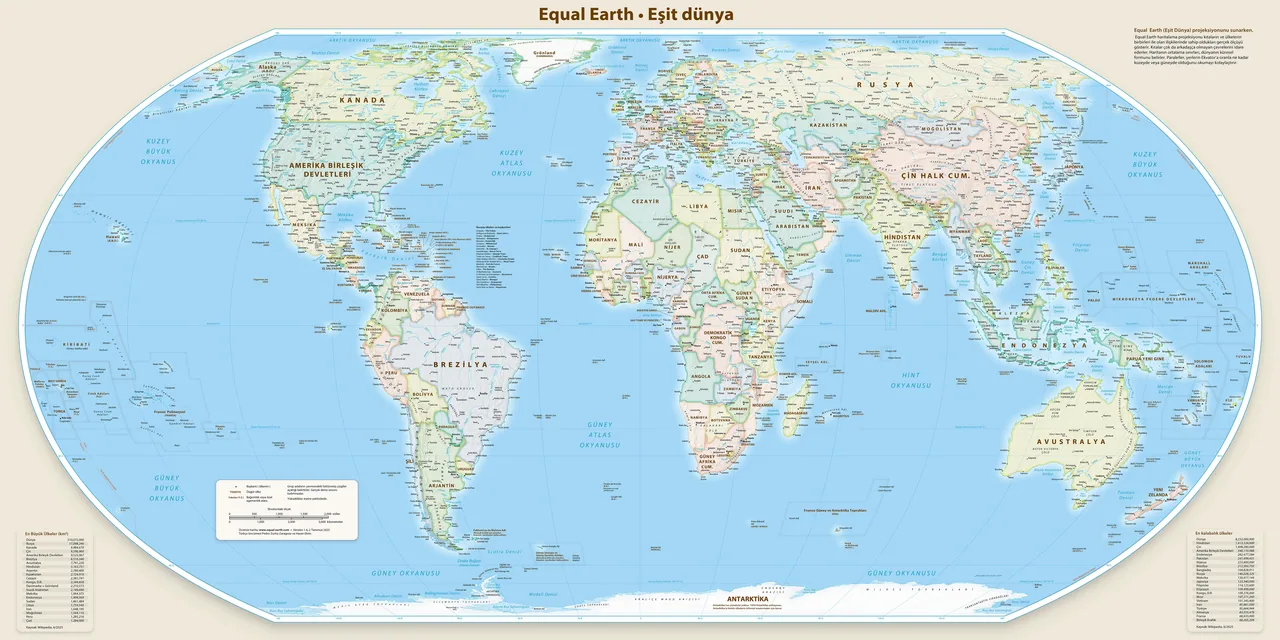 Equal Earth Dünya Haritası kanvas tablo