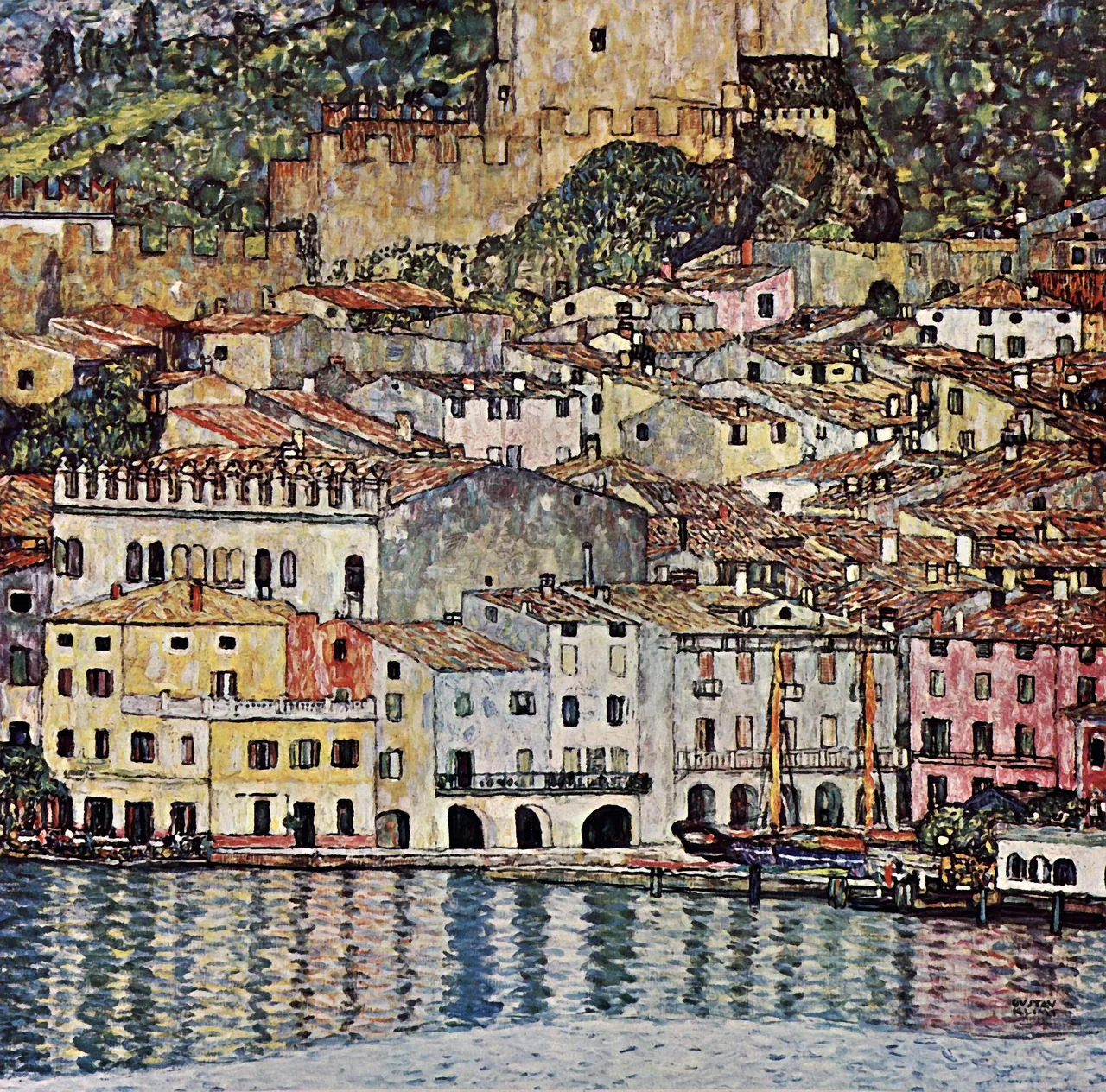 Garda Gölü'nde Malcesine kanvas tablo