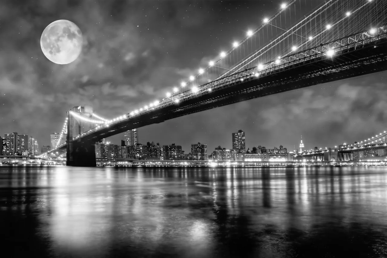 Gece Brooklyn Köprüsü kanvas tablo