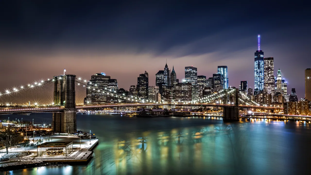 Gece Brooklyn Köprüsü kanvas tablo