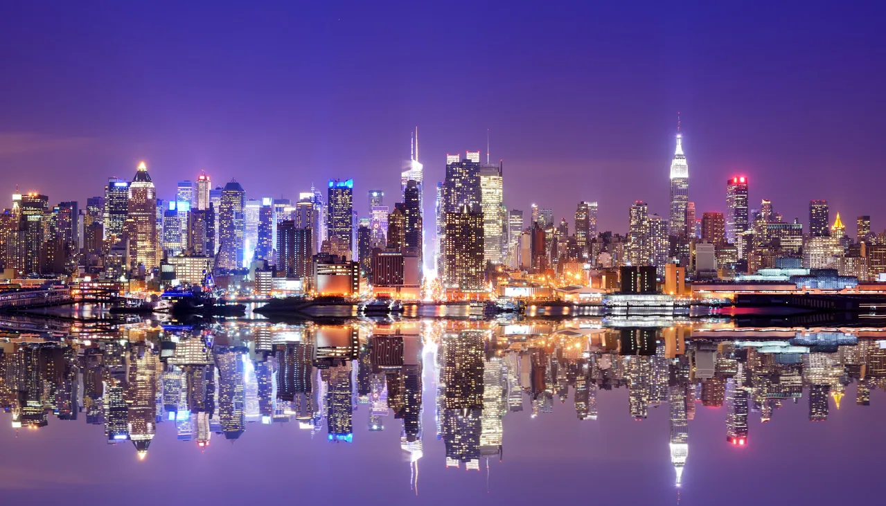 Gece Hudson Nehri'nde Yansımalar kanvas tablo