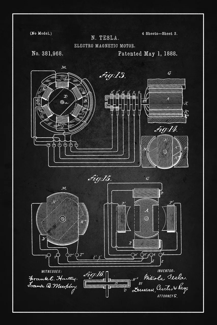 Tesla Elektromanyetik Motor Patenti kanvas tablo
