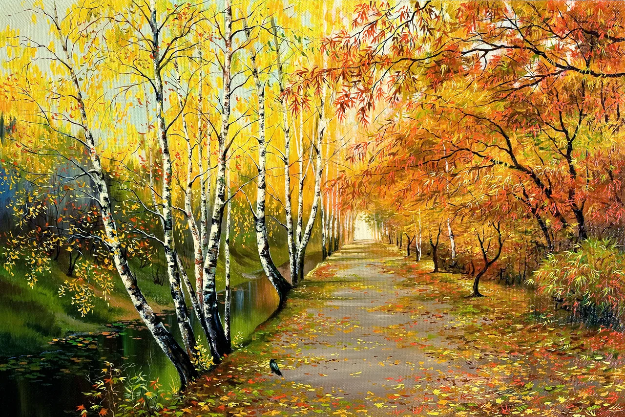 Bahar Ağaçları Altında Yol kanvas tablo